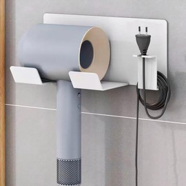 KAIXUANMAN Hair Dryer Holder Dryer Hanger Blow Dryer Hanger Aluminum Wall Mount for Hair Dryer Hook with Plug&Cord Organizer White