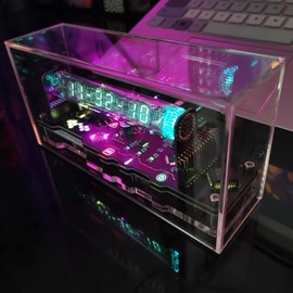 TPHRAVAL Imitation Nixie Tube Clock Fluorescent Tube Clock Cyberpunk Ornaments IV18 Fluorescent Tube Clock can Display The Date, time, and Temperature Creative Gifts