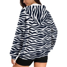 Kathyboom Zebra Print Women's Causal Hoodies Zip Up Jackets Long Sleeve Oversized Sweatshirt Pullover with Pockets