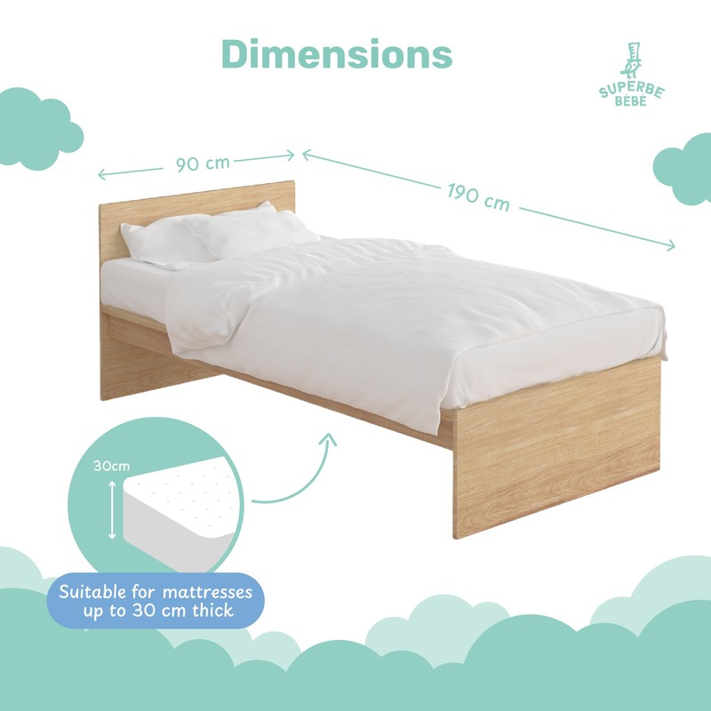 Waterproof Single Mattress Protector 90x190cm with 30cm Deep Pocket -