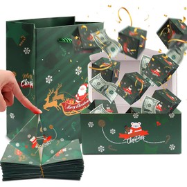 ABTOLS Christmas Surprise Box Explosion for Money, Exploding Gift Box Money Box Surprise Christmas Prank Box DIY Folding Green Bouncing Red Envelope Gift Box for Xmas New Year Birthday Party