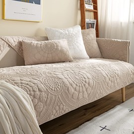 vctops Boho Circle Embroidery Couch Sofa Cover Solid Color Cotton Quilted Non-Slip Sectional Couch Covers Sofa Slipcover for Dogs, Children, Pets Furniture Protector (Khaki,36"x47")