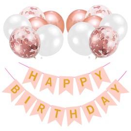 Mynoozi Balloons Birthday Decoration Set, Rose Gold Party Decoration Birthday Includes 12 Balloons and 2 Ribbons for Birthday Party and Festival Decoration