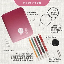 KnitPro Dreamz Interchangeable Needle Set – 5 x 13cm Circular Knitting Pin Pairs with Accessories Dreamz Starter Set, Colour Coded for Beginners, Professionals & Gift Set