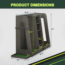 Thanaddo Advanced Wooden Golf Bag Organizer and Storage Rack - can accommodate 2 Golf Bags and 3-5 Golf Clubs/Hockey Sticks, Golf Balls, Inside and Outside The Garage shed Basement (Grey)