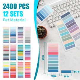 Annotation Tabs Transparent Sticky Notes - 2400Pcs Book Tabs Writable Morandi Sticky Tabs Clear Sticky Notes Page Markers Tabs for Annotating Books, Book Marks for Reading Annotation Supplies 12 Sets…