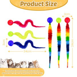 EliphonTowne 6PCS Wiggly Worm Cat Toys - Colorful Cat Balls Toy, Cat Toys for Indoor Cats Adult, Interactive Cat Toy, Furry Tail Kitten Toys for Indoor Cats, Fun Exercise & Bonding Tool