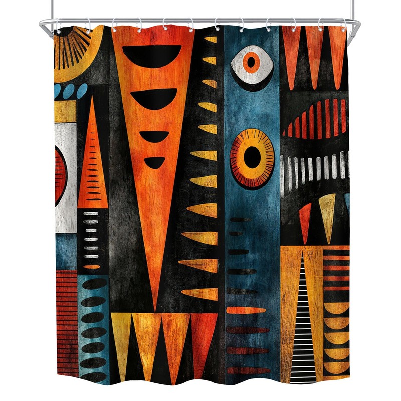 African American Shower Curtain Abstract Boho Tribal Bathroom Curtain Set