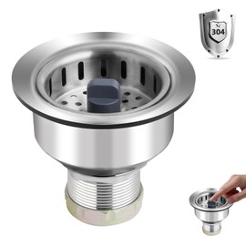 Hygie Rinse Stainless Steel Kitchen Sink Drain Strainer Compatible with Moen, 3-1/2 Inch Sink Drain Stopper Plug with Assembly, 3 in 1 Pop Up Kitchen Sink Stopper