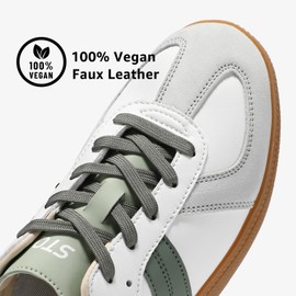 STQ Casual Sneakers for Women Orthopedic Shoes Retro Soccer Shoes, White Green, Size 9.5 US