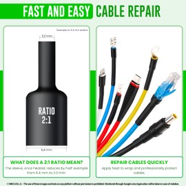 MarketConnect® Heat Shrink Tubing Diameter 3.2 mm, Length 15 m x 4 (60 m Total) • Black • Refill Kit 4 Pieces Mini Box 2:1 Standard