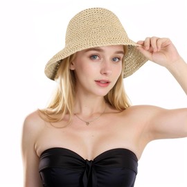 Acado Straw Sun Hats for Women - Packable Foldable Straw Beach Hat Ladies Summer Crochet Bucket Hat UV Protection