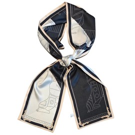 GIMIRO Satin Silk Scarf Double Layers 150 x 16 cm Tie Flowers Waist Belt for Blazer, Coat, Dress, 20# Beige/Black/White Unisex