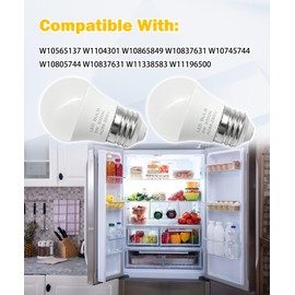 2Pcs W10565137 W11043014 Refrigerator LED Light Bulb Compatible with Whirlpool,Frigidaire,Maytag,Jenn-Air,Amana Refrigerator&Freezer Replace W10865849 W10837631 W10745744 W10805744 W11196500