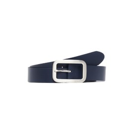 s.Oliver Leather Belt with Rectangular Frame Clasp and Logo Details, Deep blue