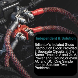 Pair Battery Power Distribution Terminal Block Dual Isolated Studs Max 48V DC Positive Insulated Junction Post for Auto Marine Car Trailer RV Boat (M8 Black & Red)