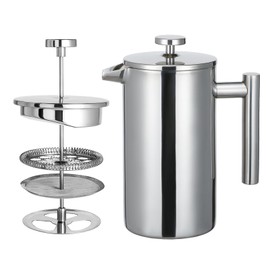 GreatChef Stainless Steel French Press Coffee Maker, 1 Littre / 1.05 Quart / 8 Cup / 34 Oz, Double Wall Cafetiere Serving Tool, Perfect for Home, Office, Travel & Camping