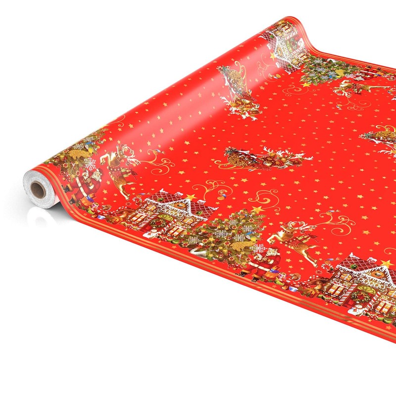 ANRO Oilcloth Tablecloth Oilcloth Tablecloth Christmas Santa Claus Red Stars