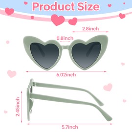 BOUBONI 6/12/24 Pack Heart Sunglasses Vintage Heart Shaped Glasses Bulk Bachelorette Sunglasses for Women Wedding Party (6, Green)