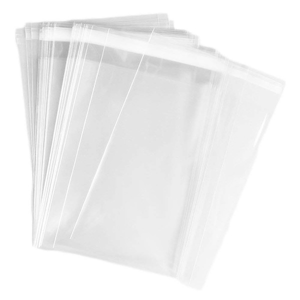 100 Bags 5" x 7" Crystal Clear Protective Closure Bags with Self Adhesive Flap Closure - Clear Resealable Cello/Cellophane Bags Good for Bakery, Candle, Soap, Cookie Poly Bags