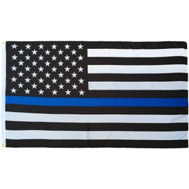 AES Wholesale Lot 5 3x5 USA American Police Blue Line Lives Matter Memorial Back The Blue Polyester Flag 3'x5' House Banner Brass Grommets Fade Resistant Double Stitched Premium Quality Polyester