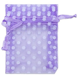 TheDisplayGuys 100-Pack 2" x 2-3/4" Sheer Organza Gift Bags with Drawstring (X-Small) - Polka Dot (Lavender/White) - for Wedding Party Favors, Jewelry, Candy, Treats Mesh Pouch