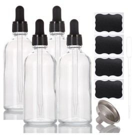ALIFEIA 3.4 oz Glass Dropper Bottles,4 Pack 100ml Empty Reusable Leak Proof Thick Tincture Bottles for Essential Oils,Hair Oil,Liquids,Laboratory,Pharmacist Bottle,Massage,Perfumery Aromatherapy