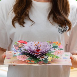 Frndly by Paper Love, Floral Bliss 3D Pop Up Card, For All Occasions, Birthday, Anniversary, Thank You or Just Because, Handcrafted - 100% Recycled and Eco-Friendly, 8" x 6" Cover - Includes Envelope and Note Tag