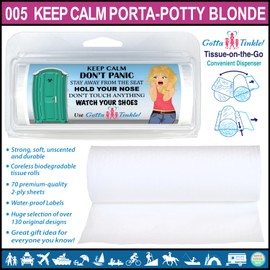 Premium Mini Toilet Paper Rolls | Travel-Size for Purses | Convenient Plastic Dispenser | Toilet, Porta Potty & Outhouse Humor (3-Pack) (005 Keep Calm Porta Potty - Blonde)