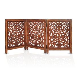 Decorative Wooden Pet Gate, Dog Fence, Cat Gate, Foldable, Adjustable, Portable, Extra-Wide, Wooden Dog Barrier, Free-Standing Puppy Gate 3 Panels for Indoor, Doorways, Stairs-24x54 Inch Antique Burnt