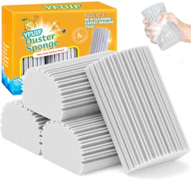 YFUIF 4 Pack Damp Clean Duster Sponge, Magic Sponge Eraser for Household Cleaning, Reusable Dusters Cleaning Supplies for Housekeeping, Dish, Blinds, Glass, Baseboards,Window Track Grooves and Faucets