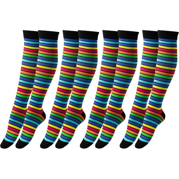 RS. Harmony Support Knee Socks with Compression for Long Flight Travel and Car Trips as well as for the Office, Thrombosis Socks and Support Stockings Against Swollen Legs, F:Stripe-4 Pair