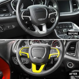 CheroCar Steering Wheel Interior Decoration Trim Kits Panel Cover for 2014-2021 Jeep Grand Cherokee, for 2015-2021 Dodge Challenger/Charger, for 2014-2021 Dodge Durango (Yellow)