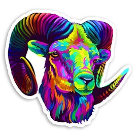 2 x 10cm Neon Sheep Rams Head Vinyl Stickers - Pop Art Laptop Sticker #34174 (10cm Wide)