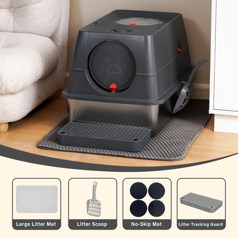 Citylife Stainless Steel Litter Box with Lid XL Large Enclosed