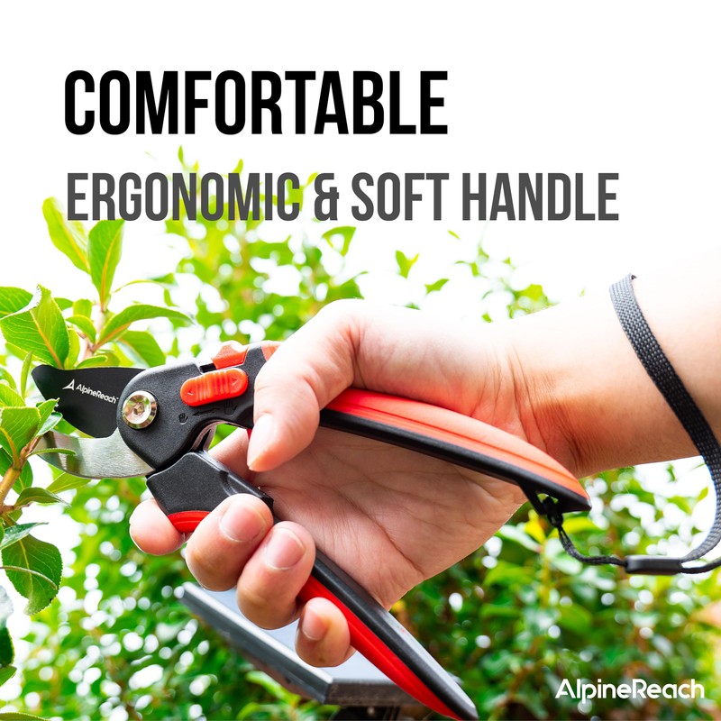 AlpineReach Secateurs Set Bypass and Anvil for Gardening, Sharp Ergonomic