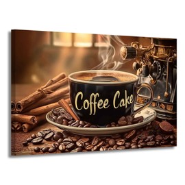 XLMDYYSW Vintage Coffee Sign Wall Art Kitchen Pictures Coffee Cup and Bean Canvas Prints Rustic Family Cafe Bar Painting for Dining Room Home Decor Framed (Black, 12L x 18W)