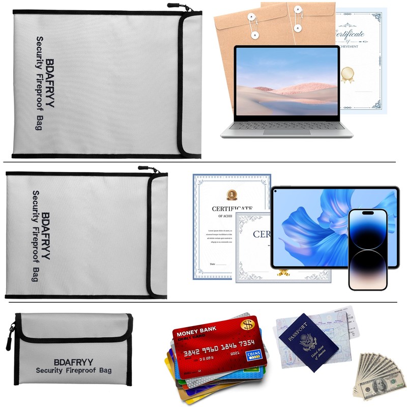 3 Pcs Fireproof Waterproof Money Important Document Bag(2000℉),Fire Proof Bag