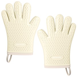 MAD SHARK Silicone Oven Mitts Heat Resistant 450 Degrees with Waterproof & Non-Slip Oven Gloves with Fingers, Silicone Smoker Oven Mittens for Baking Cooking Barbecue (White)