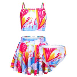 Arshiner Girls 3 Piece Swimsuit for Teen Girl Girl 3 Piece Swimsuits Bikini Bathing Suit Beach Surf Tankini Swimwear Colorful - Painting Girls Swimsuit Size 5