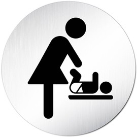 Türschilder24 XXL Door Sign Diameter 100 mm Toilet Sign Changing Room Made of Aluminium Solid Material Polished Stainless Steel Look 100% Made in Germany