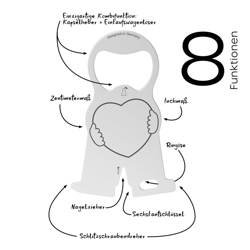 RICHARTZ Karl Heart Shopping Trolley Remover Multitool Key Ring 9