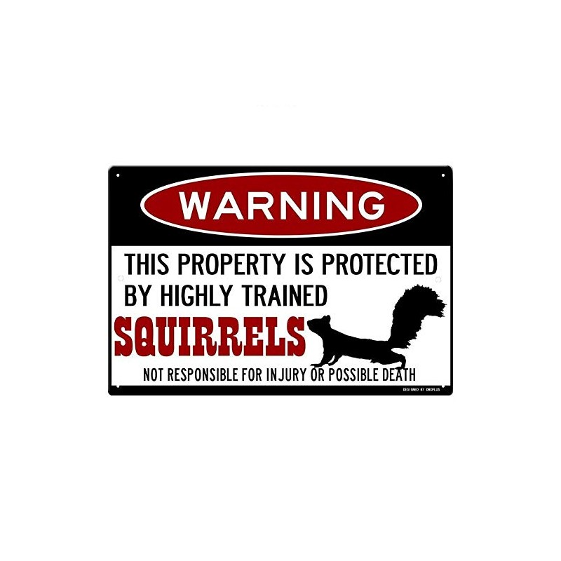 Kexle Squirrel Sign,Funny Metal Signs,Protected by Squirrels,Squirrels Warning Sign,Pet Squirrel,Beware