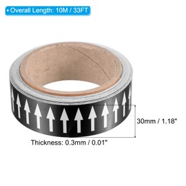PATIKIL Flow Arrow Tape, Polyethylene Pipe Marking Sticker with Reflective Strips, Waterproof & Heat Resistant, for Pipe Flow Directional Identification, 1.2 inch x 33 ft, Black/White