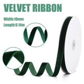 10mm 22.85m Christmas Velvet Ribbon, Green Velvet Ribbon for Gift Wrapping, Christmas Crafts, Wedding Decor, and Xmas Decorations