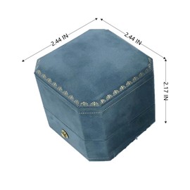 WHSLILR Velvet Wedding Ring Box - Octagon 2 Slots Engagement Ring Box with Hinged Lid for Proposal Engagement Wedding, Proposal Ring Box with Gold Lace-PRB002