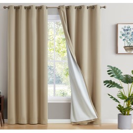 HLC.ME Dakota 100% Complete Blackout Lined Drapery - Double Layer Thermal Insulated Energy Efficient Soundproof Window Curtain Grommet Panels for Bedroom & Living Room, 2 Panels (52 W x 84 L, Taupe)