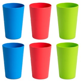 Hausfelder Drinking Cups Set of 6, Unbreakable Reusable Camping and Children's Cups, Plastic Cups 275 ml (6 Pieces, Blue, Green, Red)