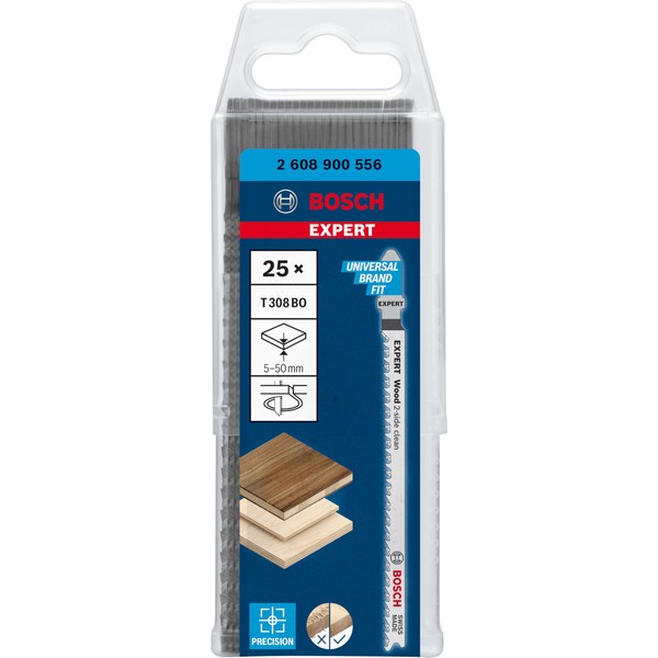 Bosch 25x EXPERT Wood 2-side clean T308BO Jigsaw Blade (for