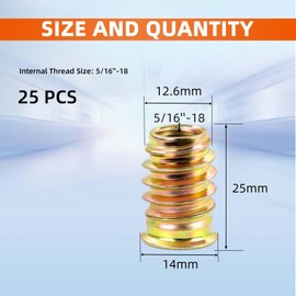 MewuDecor 5/16"-18 Threaded Inserts for Wood Nutsert Furniture Screw-in Nut 25mm Length Hex Drive, 25 PCS